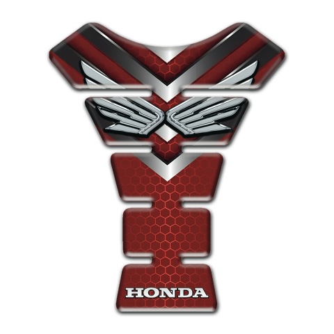 Honda Tank Guard Pads Red Hexagonal Design Base Silver Logo 