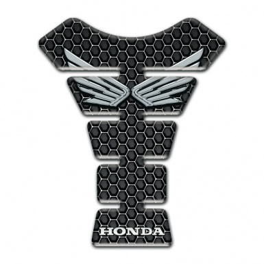 Honda Tank Protector Dark Honeycomb Design with silver Logo Style 