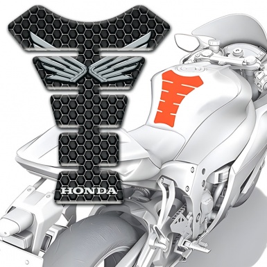Honda Tank Protector Dark Honeycomb Design with silver Logo Style 