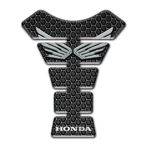 Honda Tank Protector Dark Honeycomb Design with silver Logo Style 