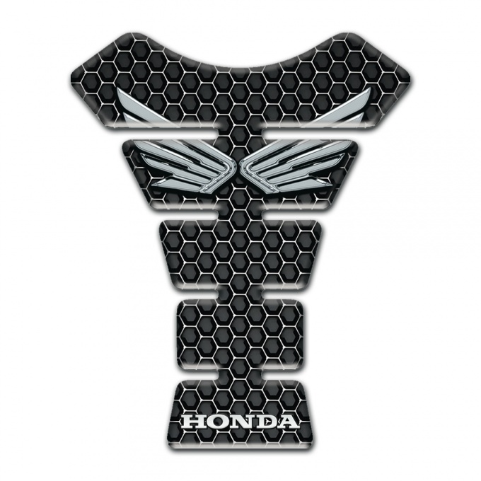 Honda Tank Protector Dark Honeycomb Design with silver Logo Style 