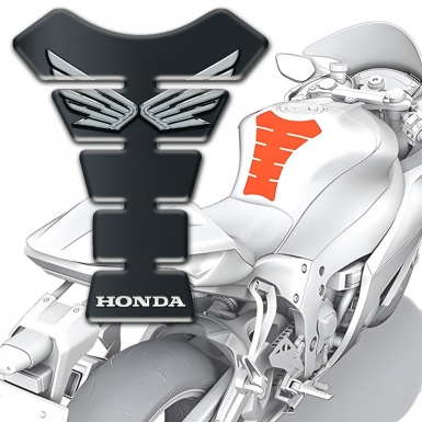 Honda  Tank Pad Motorbike Silver Wings logo And Dark Base Design 