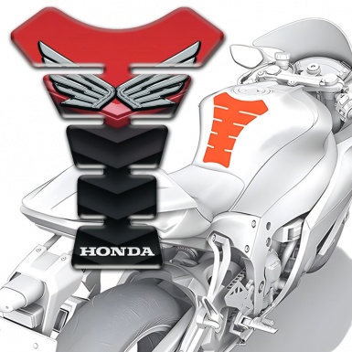 Honda Tank Guard Pads Silver Fly Logo Style and Red black base Design 