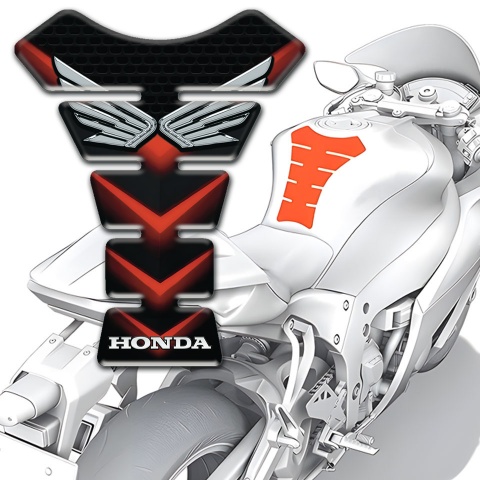 Honda Tank Pad Motorbike Black with Red V Shape Details Design 