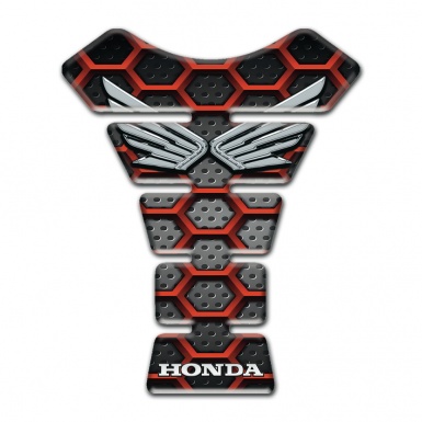 Honda Tank Pad Protector Red 3D Hexagons Design and Silver logo 