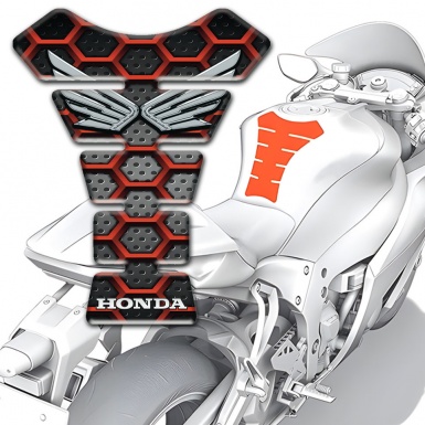 Honda Tank Pad Protector Red 3D Hexagons Design and Silver logo 