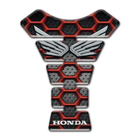 Honda Tank Pad Protector Red 3D Hexagons Design and Silver logo 