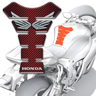 Honda Tank Pad Protector Red carbon Print Silver Logo Style 