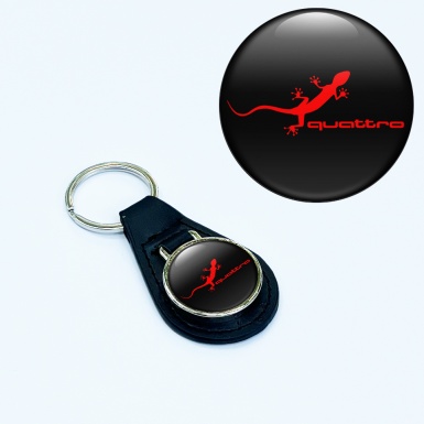 Audi Leather Keychain Black Red Quattro Logo