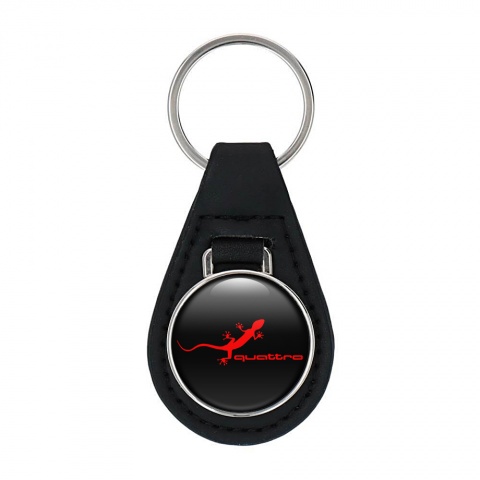 Audi Leather Keychain Black Red Quattro Logo