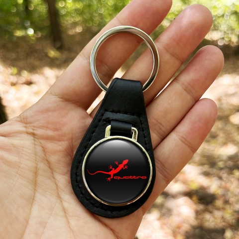 Audi Leather Keychain Black Red Quattro Logo