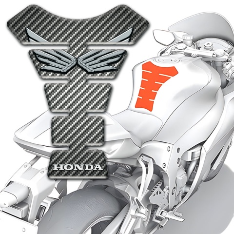 Honda Tank Guard Pads Classic Carbon Design Silver Logo 