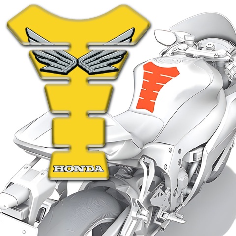 Honda Tank Pad Motorbike Yellow Base Silver Logo 
