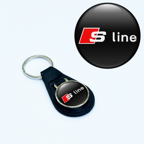 Audi S-line Keychain Leather Black Red Logo