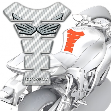 Honda Tank Pad Protector White Carbon design Silver Logo 