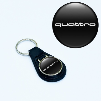 Audi Quattro Leather Keychain Black White Logo