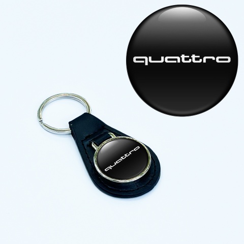 Audi Quattro Leather Keychain Black White Logo