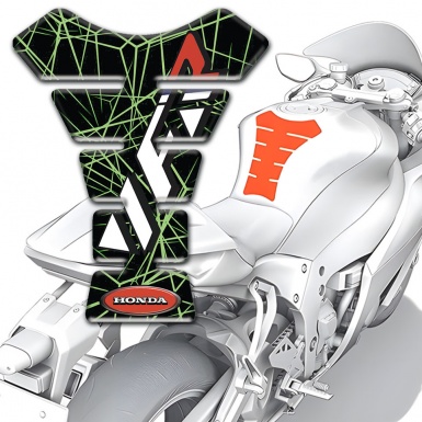 Honda Tank Guard Pads Black With Green Spider Web Decoration VFR Style 