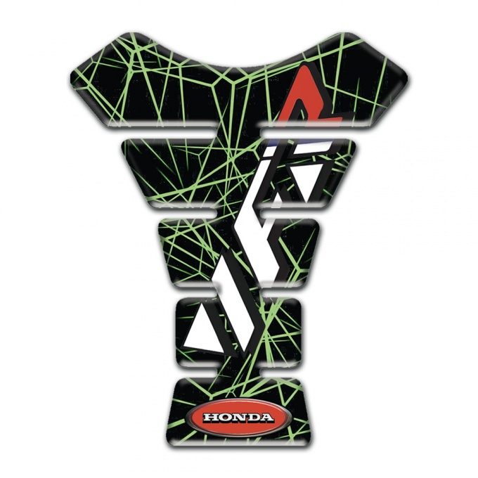 Honda Tank Guard Pads Black With Green Spider Web Decoration VFR Style 