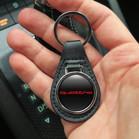 Audi Quattro Leather Keychain Black Red Logo
