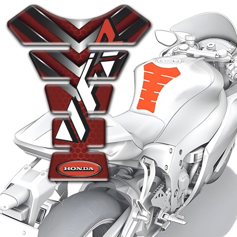 Honda Tank Guard Pads Red Base with Silver V Shape Details 