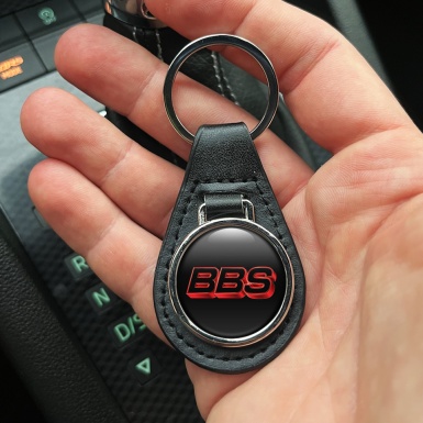 BBS Keychain Leather Black 3D Red Logo