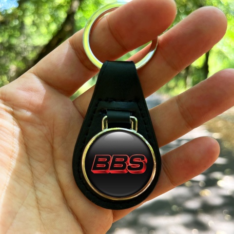 BBS Keychain Leather Black 3D Red Logo