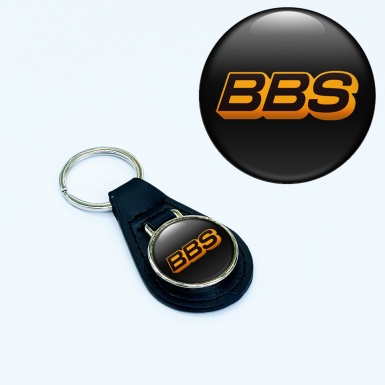 BBS Leather Keychain Black Orange Logo