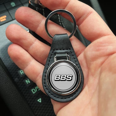 BBS Keychain Leather Grey White Logo