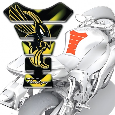 Honda Tank Guard Pads Black with Yellow V Shape Lights Base Hornet Logo 
