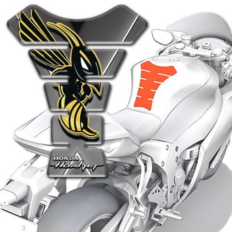 Honda Tank Guard Pads Grey Base with White Stripes Design and Hornet Logo 