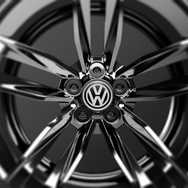 VW Volkswagen Domed Stickers Wheel Center Cap Classic Black Ring