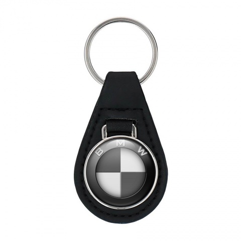 BMW Leather Keychain Grey White Logo