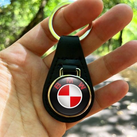 BMW Key Fob Leather Classic 3D Red Logo