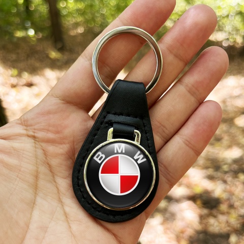 BMW Key Chain Leather Classic 3D Red Logo