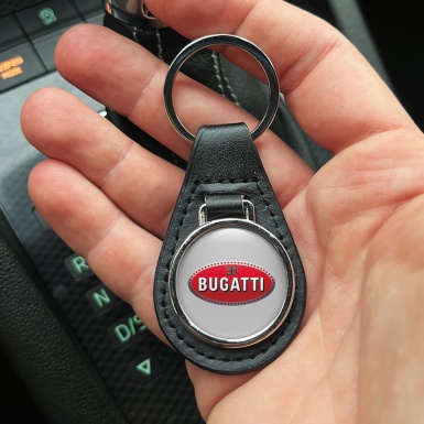 Bugatti Leather Keychain Grey Red Classic Logo