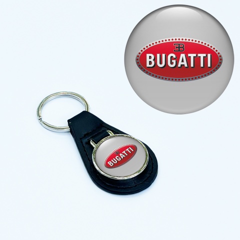 Bugatti Leather Keychain Grey Red Classic Logo