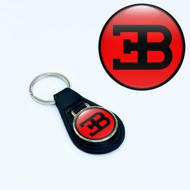 Bugatti Keychain Leather Black Red Logo Design