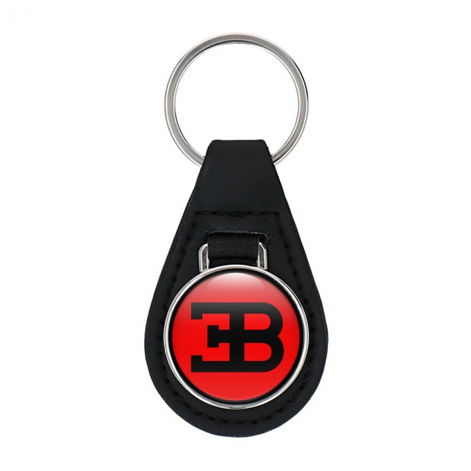 Bugatti Keychain Leather Black Red Logo Design