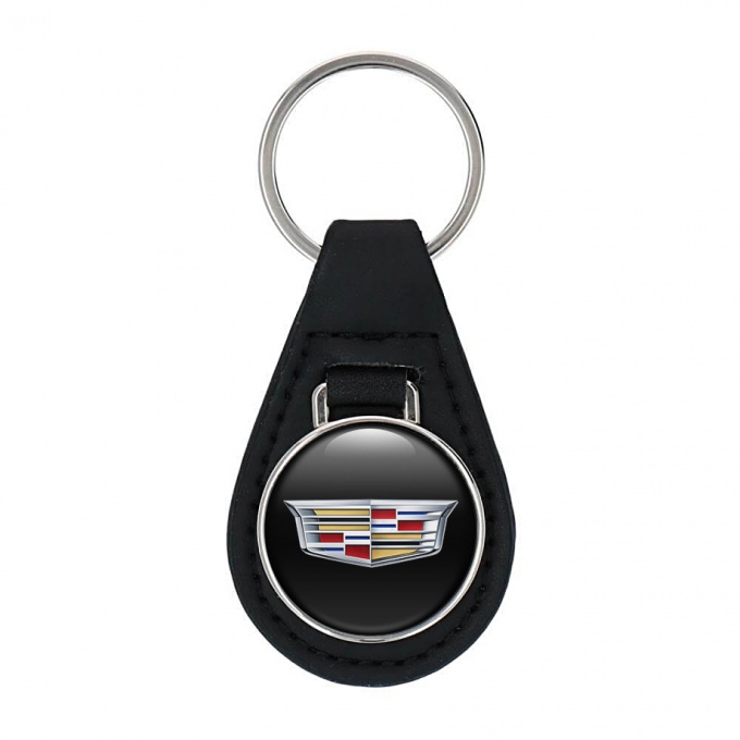 Cadillac Keychain Leather Black Classic Logo