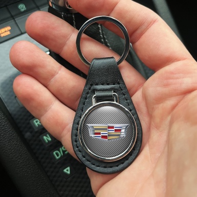 Cadillac Keychain Leather Carbon Classic Design