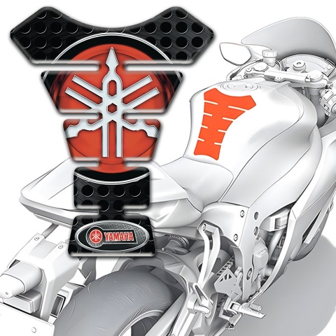 Yamaha Tank Guard Pads Black Perforated Base Big Red Logo 