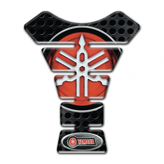 Yamaha Tank Guard Pads Black Perforated Base Big Red Logo 