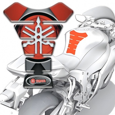 Yamaha Tank Pad Motorbike Gray Red base Style with Big Logo Design 