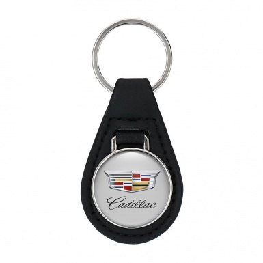 Cadillac Keychain Leather Silver Classic Design