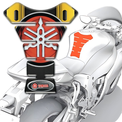 Yamaha Tank Pad Protector Stylish Black Yellow Base Classsic Red logo 