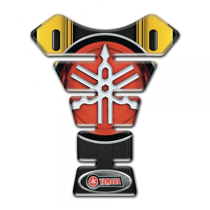 Yamaha Tank Pad Protector Stylish Black Yellow Base Classsic Red logo 