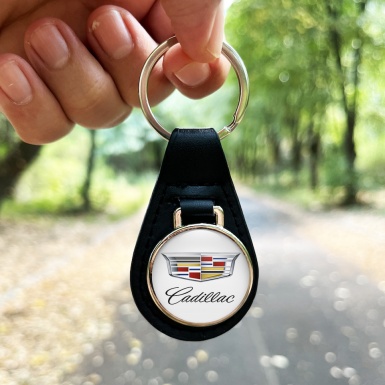 Cadillac Autoschlusselanhanger aus Leder Weiss Silber Design 