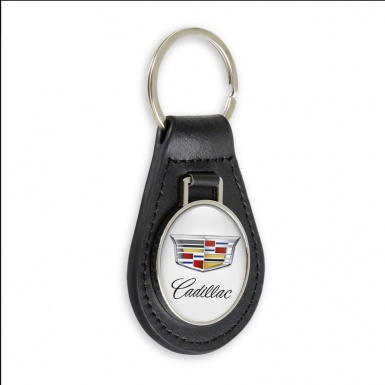 Cadillac Autoschlusselanhanger aus Leder Weiss Silber Design 