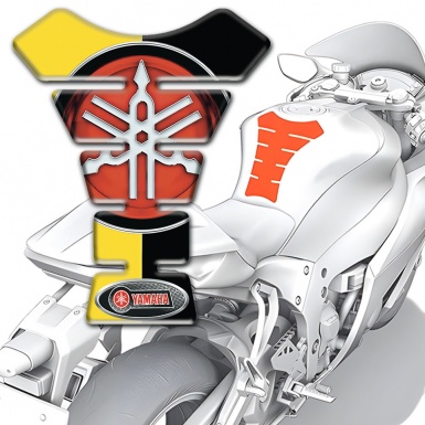 Yamaha Tank Guard Pads Yellow Black Halves base Classic Red Logo 
